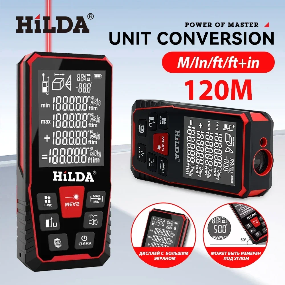 Industrial Laser Tape Measure - HILDA Laser Distance 50M/100M/120M Rangefinder Profesional